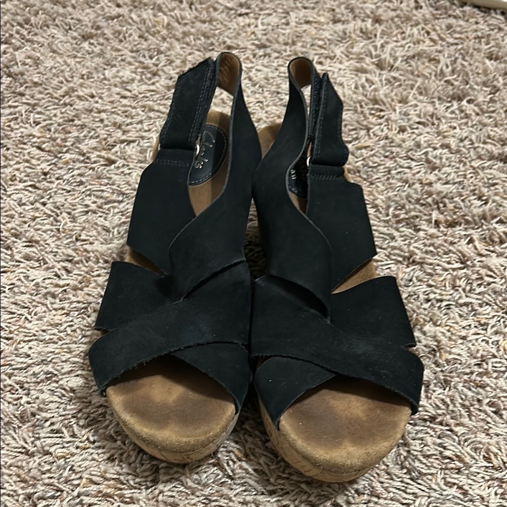 Clarks Black Wedge Shoes with Elegant Design
